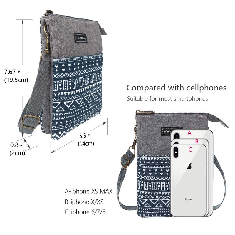 MEISEE Roomy Cell Phone Purse Wallet Canvas Small Crossbody Purse Bags with Shoulder Strap For Women teen girlsl (B-blue and gray-2) - Image 3